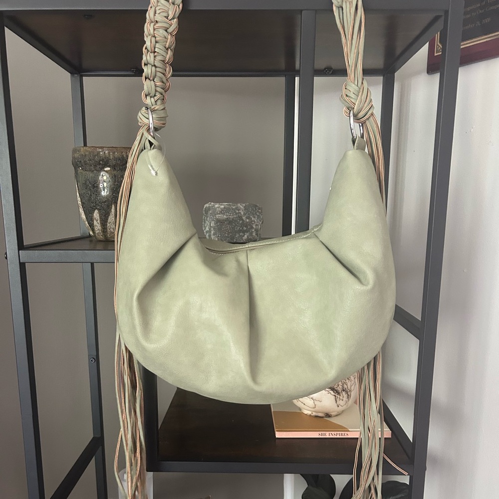 Holzweiler Cocoon Big Bag Green Fringe NWOT Anthropologie Boho - Picture 10 of 14